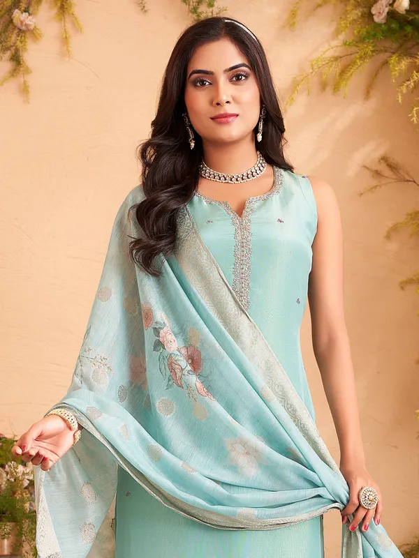 Sky blue silk salwar suit for women