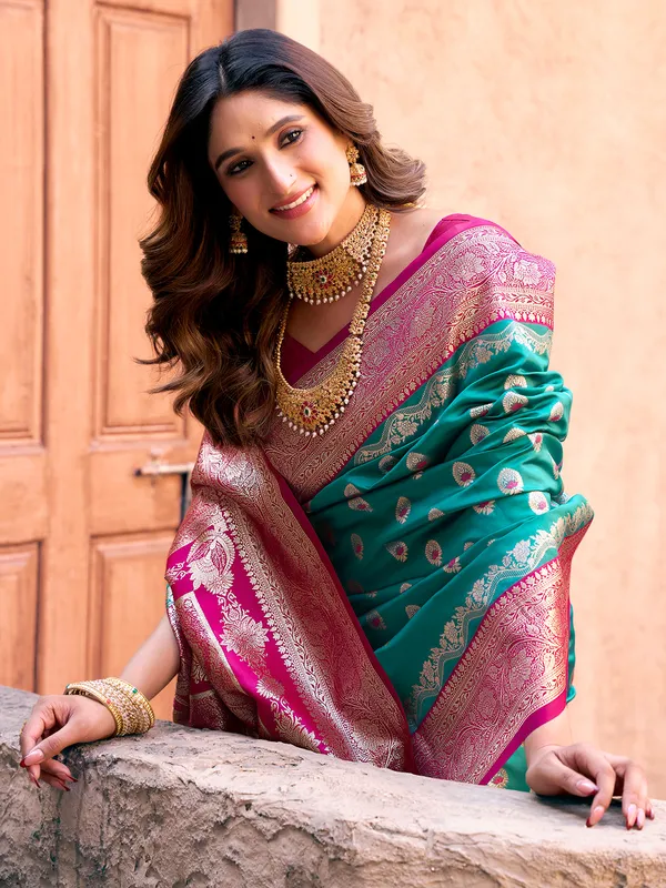 Sky blue silk saree with subtle zari finish