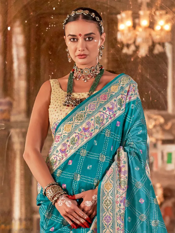 Sky blue silk saree with untstitched blouse