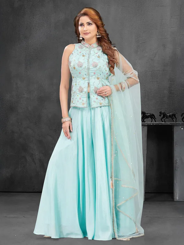 Sky blue silk wedding wear palazzo suit