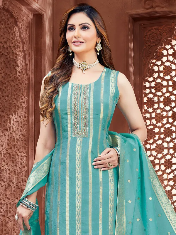 Sky blue silk with dupatta salwar suit