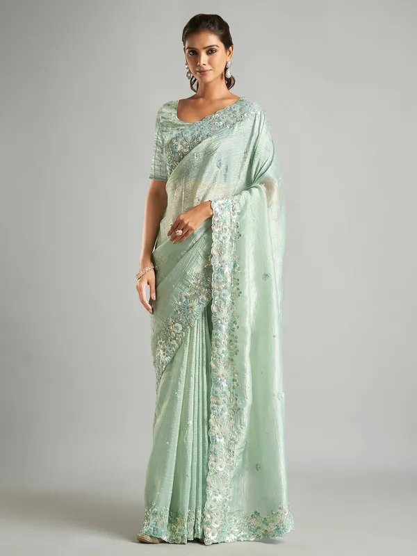 Sky blue soft tissue silk saree