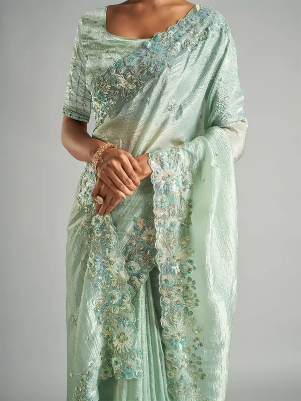 Sky blue soft tissue silk saree