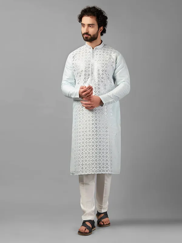 Sky blue stunning silk  Men Kurta pajama