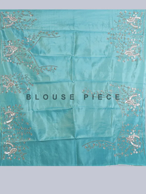 Sky blue tissue silk pearl and cutdana lehenga choli