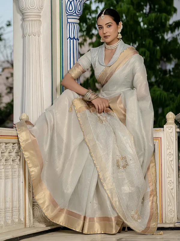 Sky Blue tissue silk saree with gota embellishments
