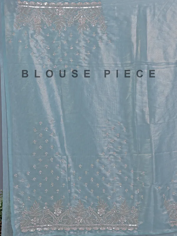 Sky blue tissue silk saree with rich cutdana embellishment