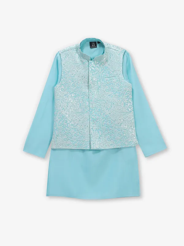 Sky blue waiscoat set for boys in cotton silk