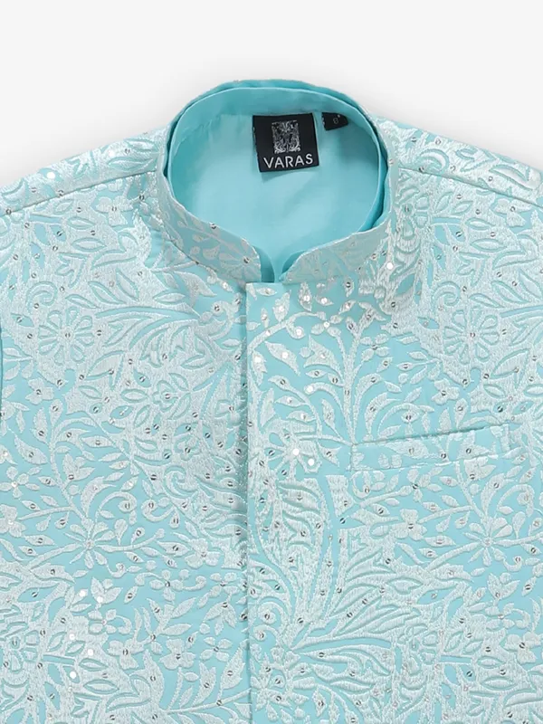 Sky blue waiscoat set for boys in cotton silk
