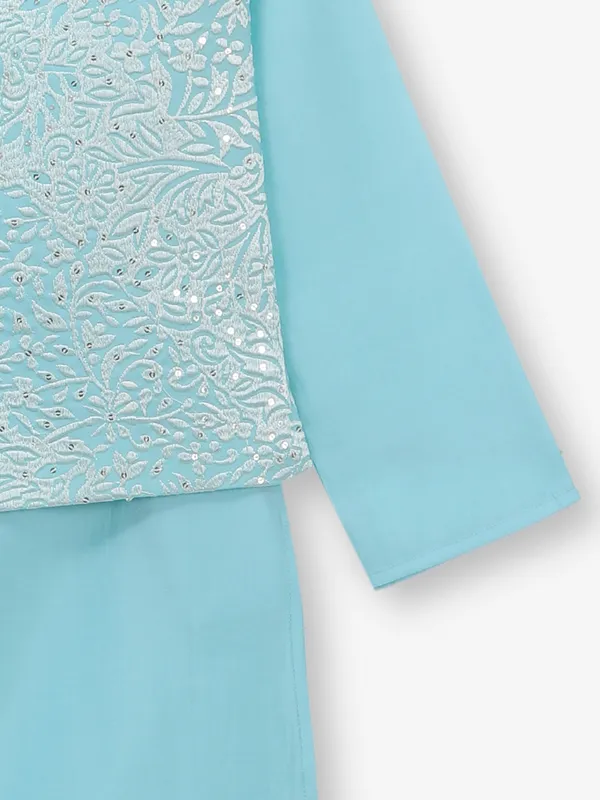 Sky blue waiscoat set for boys in cotton silk