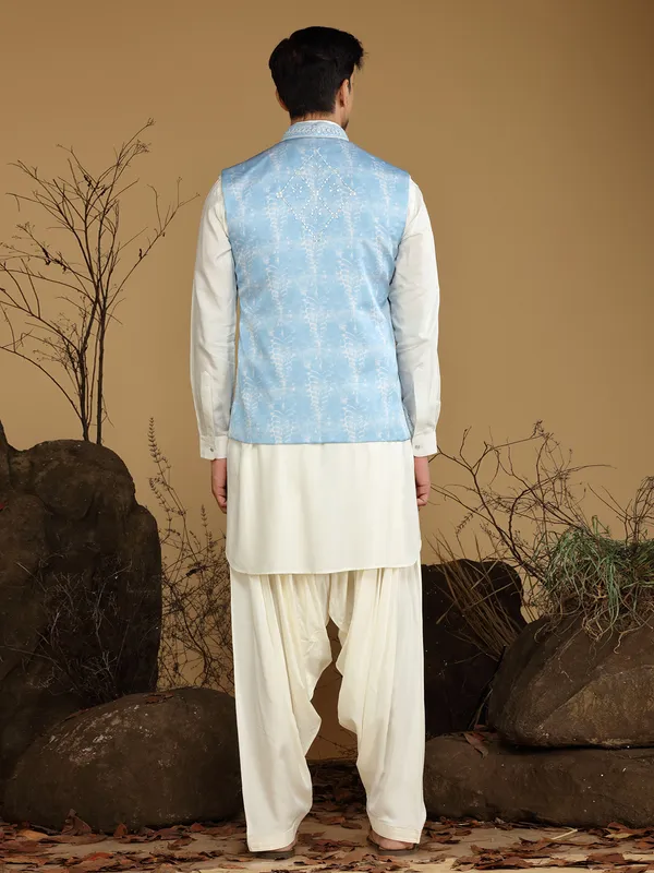 Sky blue wedding wear waistcoat set