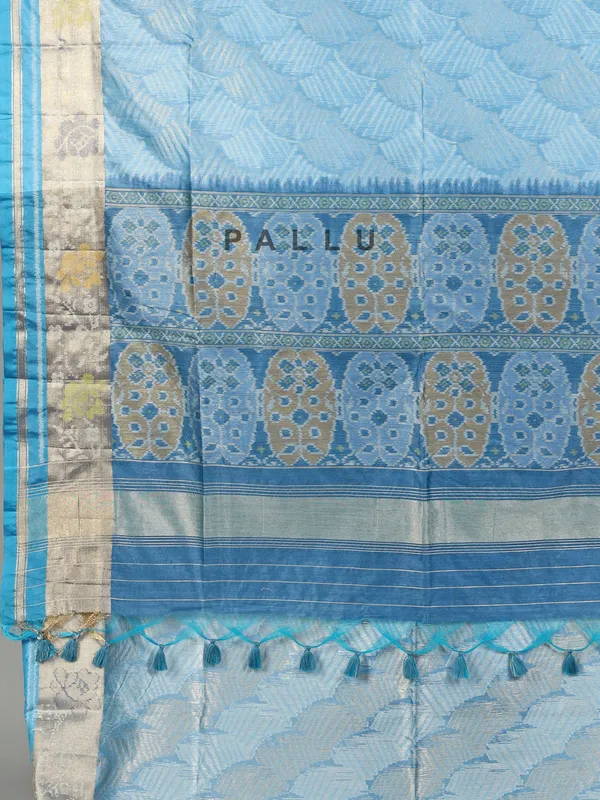 Sky blue zari weaving semi cotton silk festive wear saree