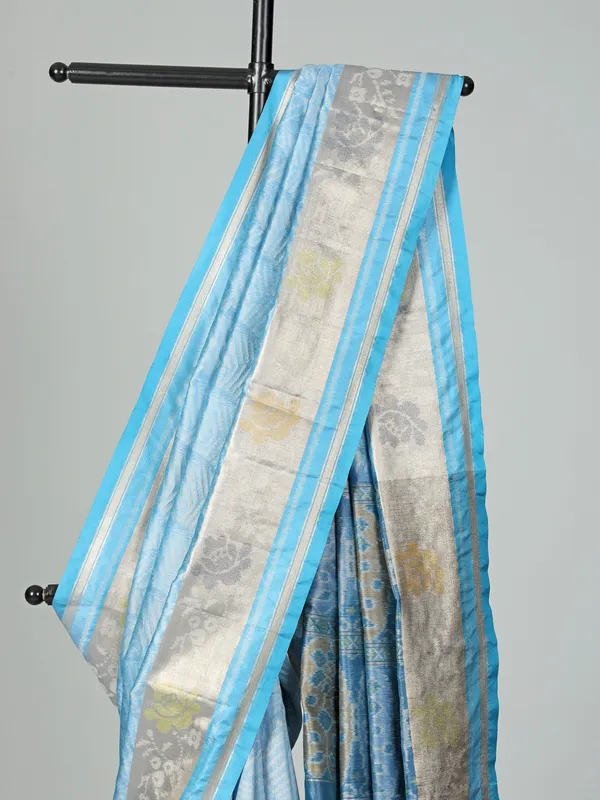 Sky blue zari weaving semi cotton silk festive wear saree