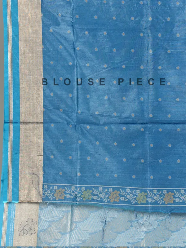 Sky blue zari weaving semi cotton silk festive wear saree
