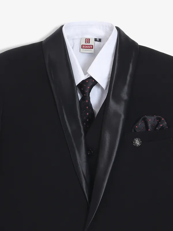 Smashing black terry rayon one button coat suit