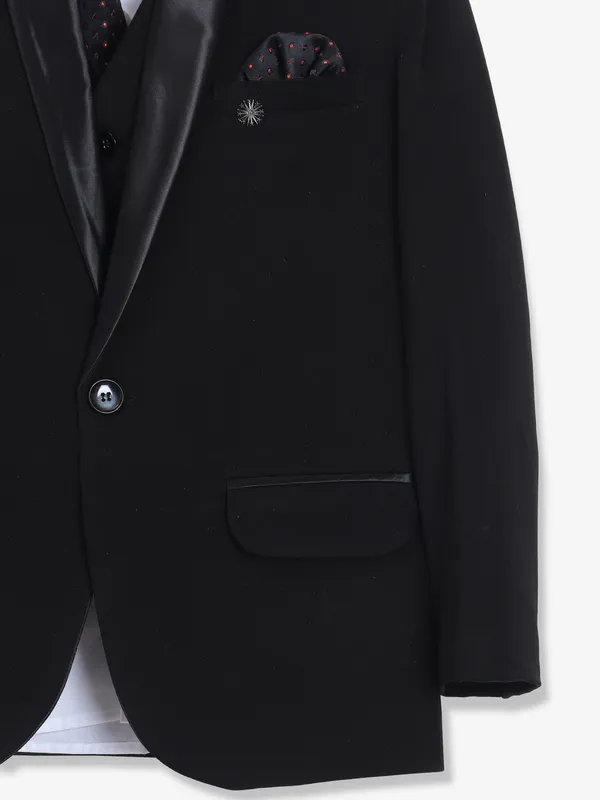Smashing black terry rayon one button coat suit