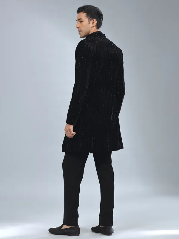 Smashing black velvet indowestern for men