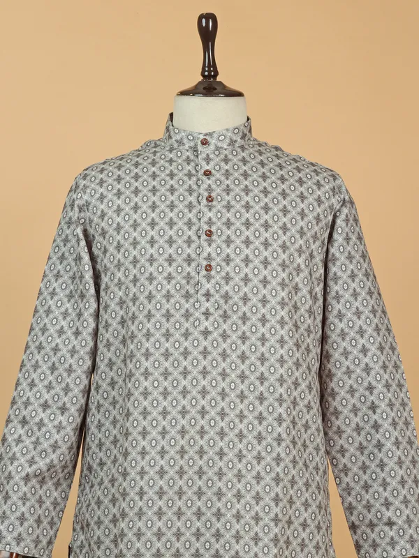 Sober grey printed cotton kurta suit