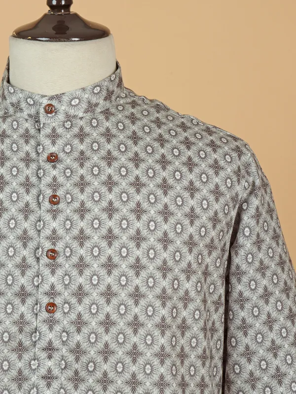 Sober grey printed cotton kurta suit
