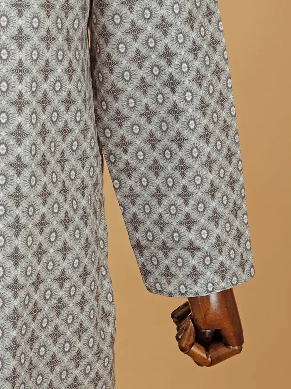 Sober grey printed cotton kurta suit