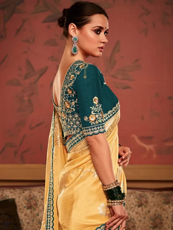 Soft dola silk light yellow saree