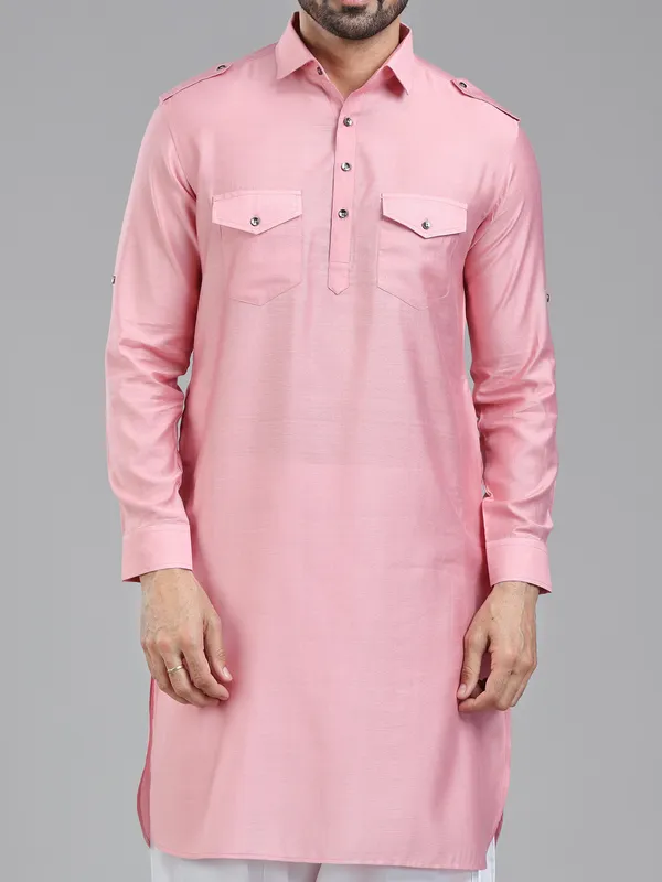 Soft light pink sophasticated pathani kurta for men
