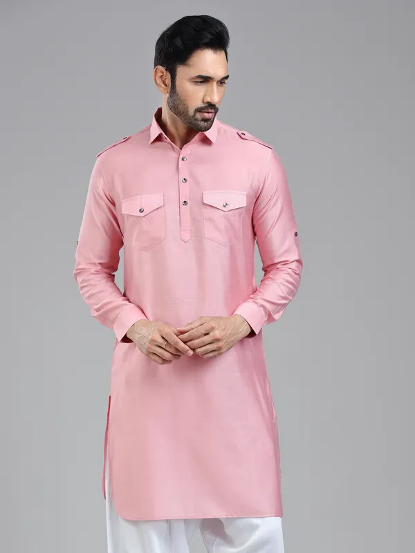 Soft light pink sophasticated pathani kurta for men