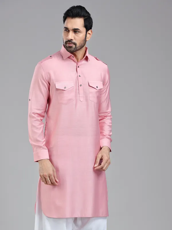 Soft light pink sophasticated pathani kurta for men
