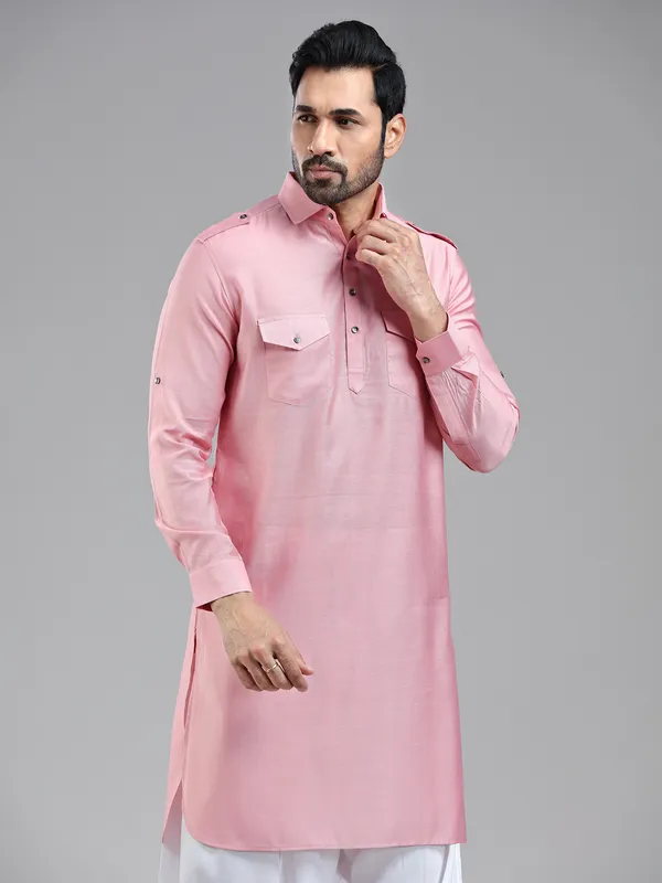 Soft light pink sophasticated pathani kurta for men