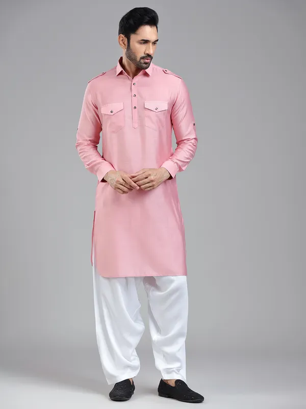 Soft light pink sophasticated pathani with salwar