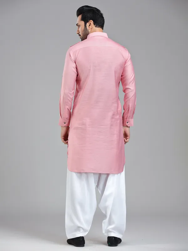 Soft light pink sophasticated pathani with salwar