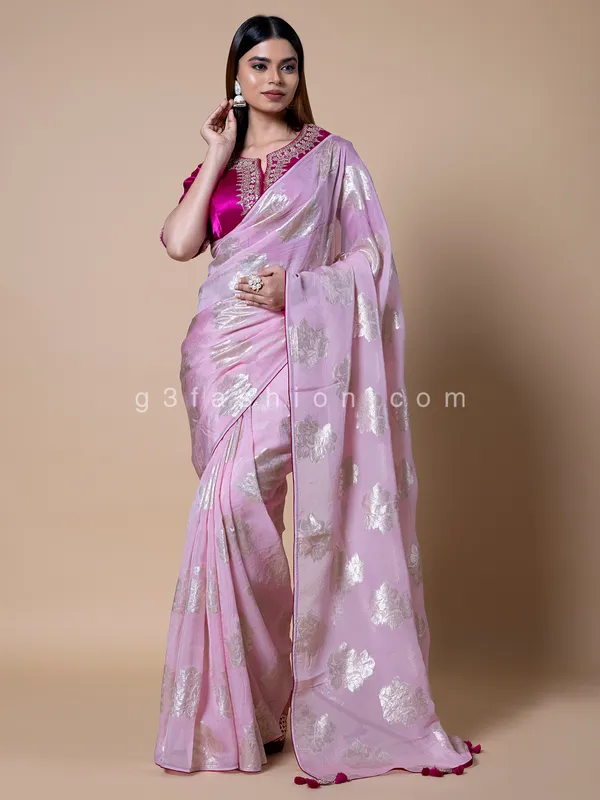 soft organza pink saree for wedding