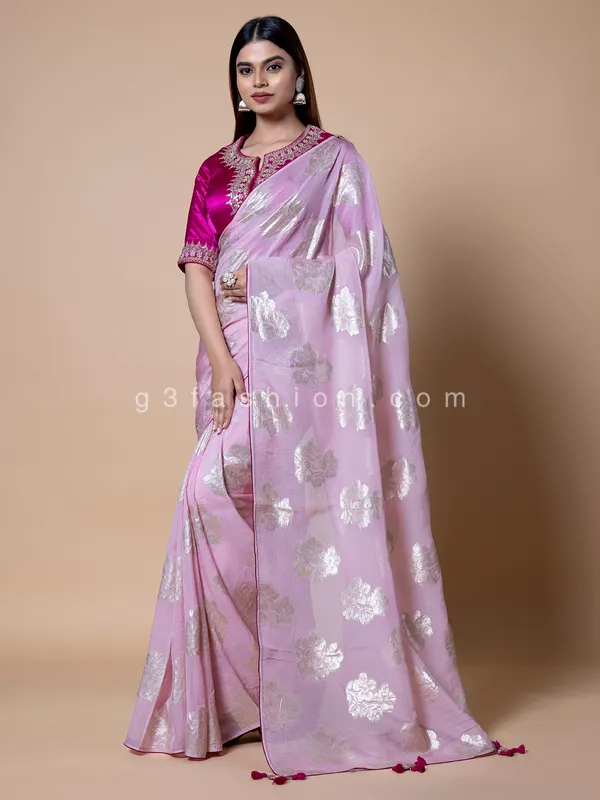 soft organza pink saree for wedding