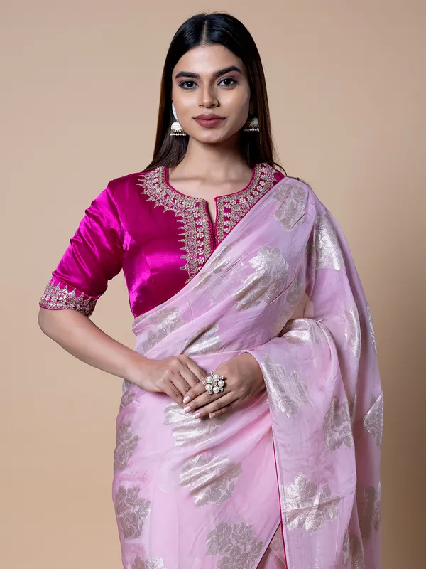 soft organza pink saree for wedding