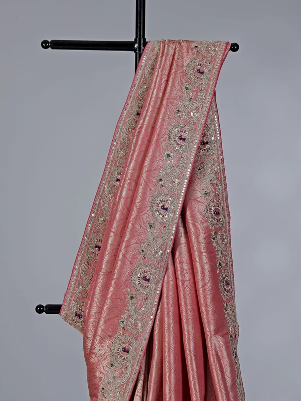 Soft peach tissue silk saree
