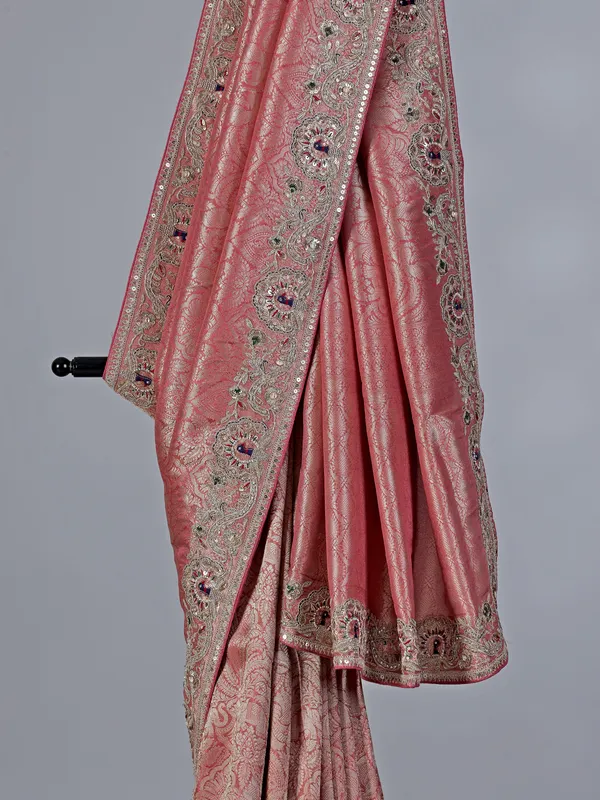 Soft peach tissue silk saree