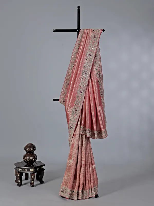 Soft peach tissue silk saree