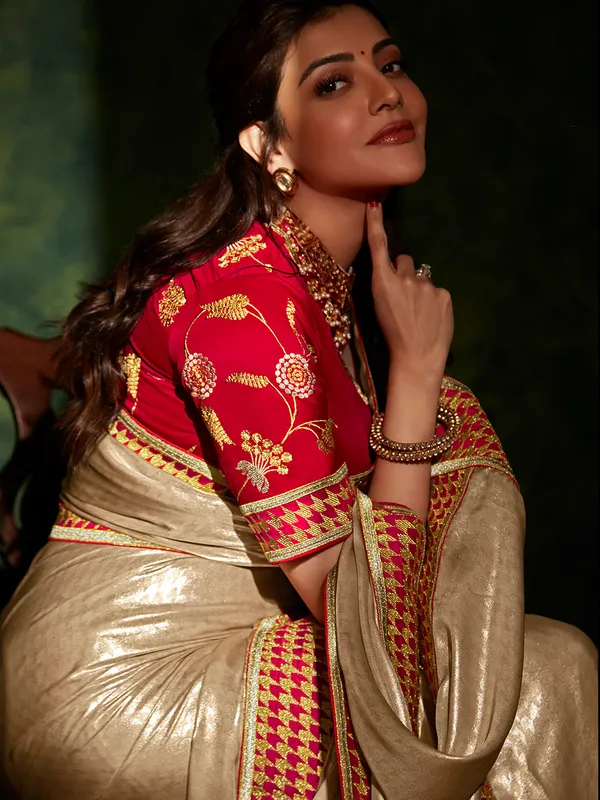 Soft silk party wear beige color saree
