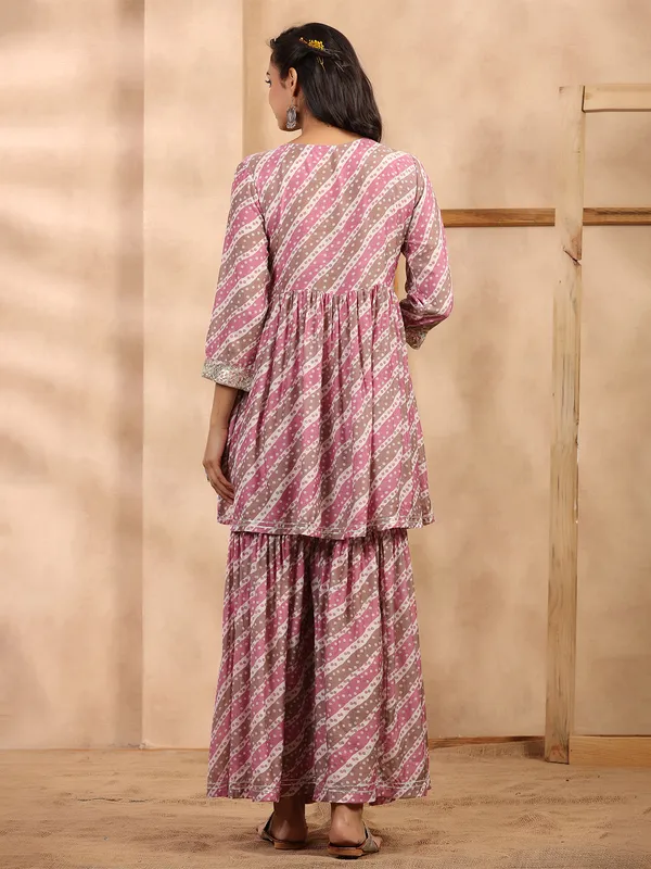 Soft silk printed pink sharara set