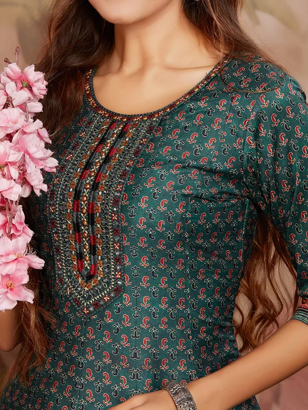 Soft silk teal green long kurti