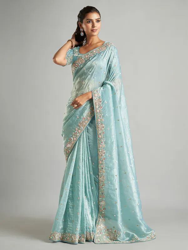 Soft tissue silk sky blue saree