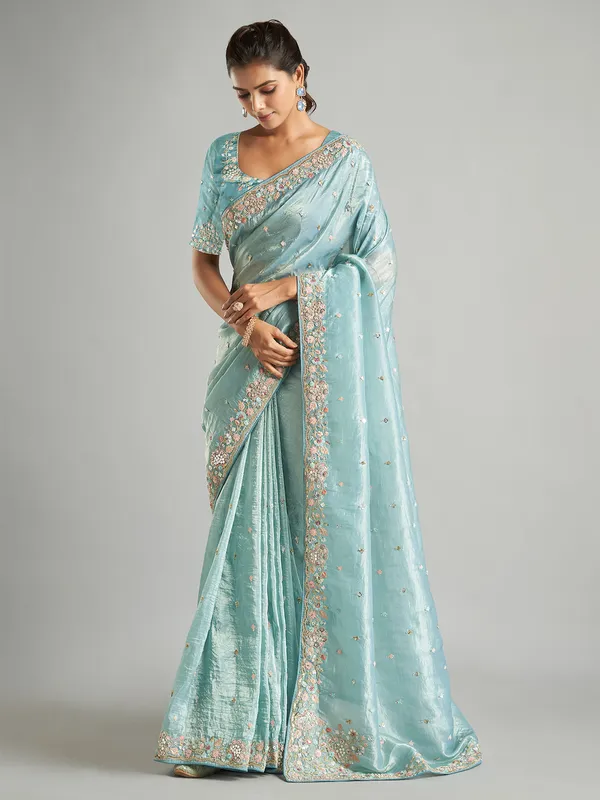 Soft tissue silk sky blue saree