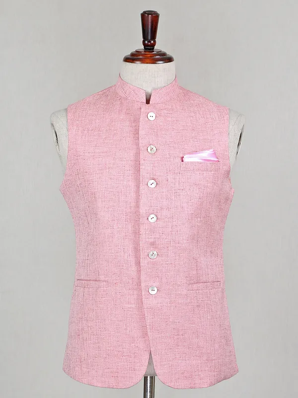 Soild pink cotton silk party wear waistcoat