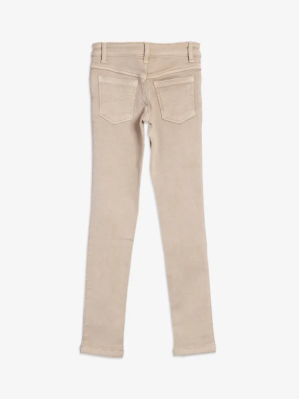 Solid beige casual denim girls jeans