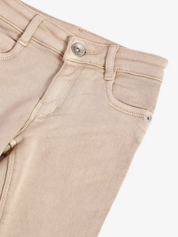 Solid beige casual denim girls jeans