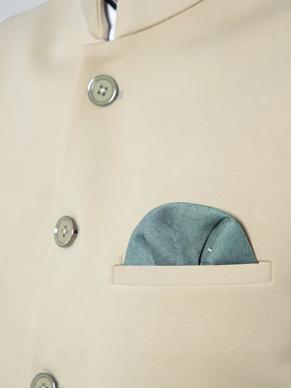 Solid beige cotton silk fabulous waistcoat for men