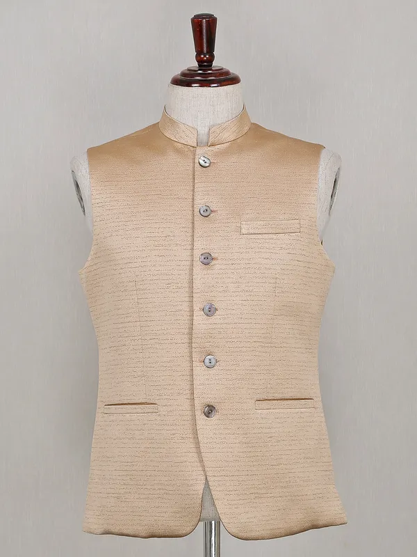 Solid beige party wear silk waistcoat