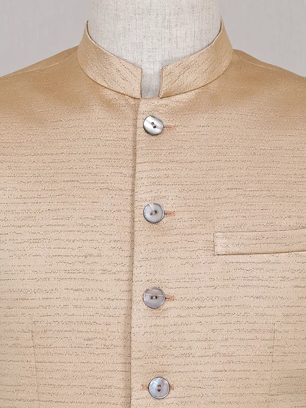 Solid beige party wear silk waistcoat