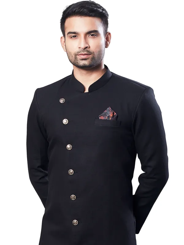 Solid black semi indo western outfit for mens