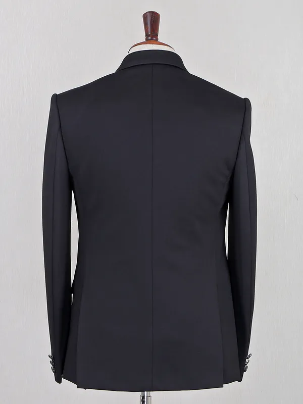 Solid black terry rayon blazer for men